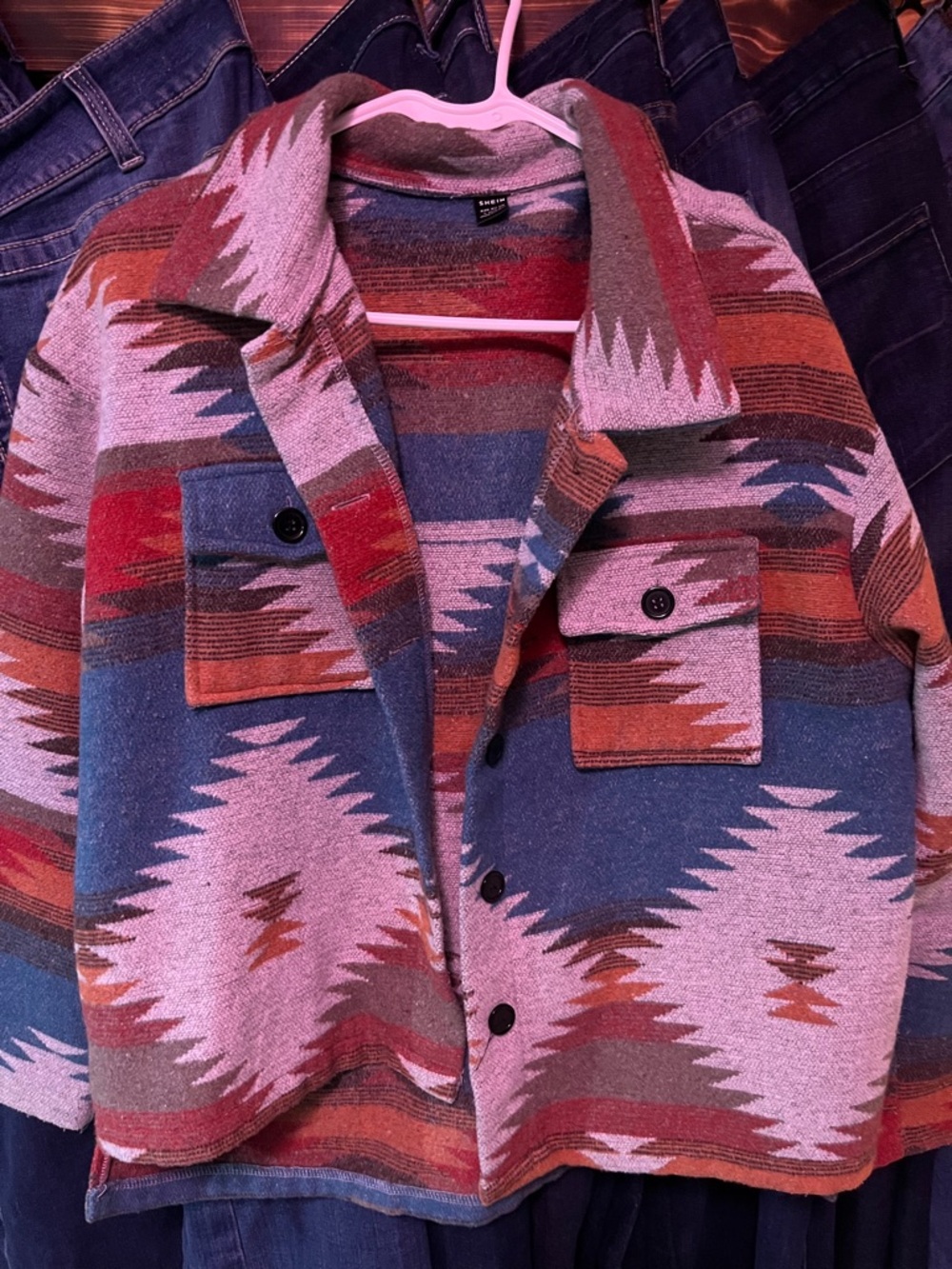 SHEIN Pink Blue Multicolor Southwestern-Style Jacket